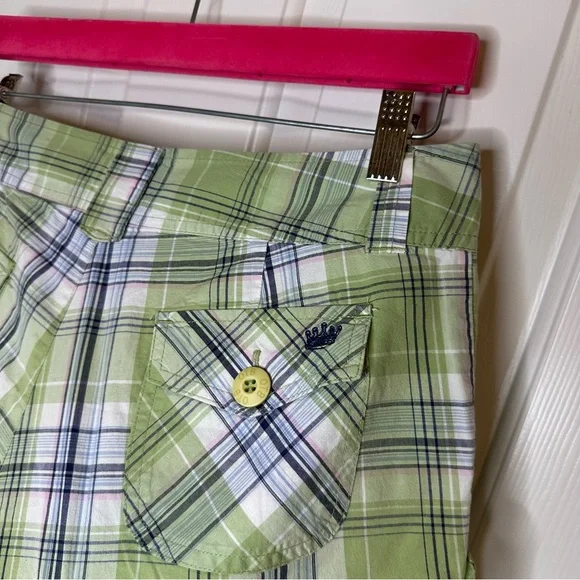 Y2K OTB Green Blue White Plaid Mini Short Sz 6 Scene Mcbling Indie Skater 2000s - Picture 5 of 8
